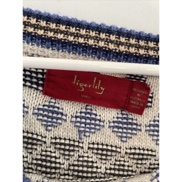 Tigerlily 3d Coogi‎ Like Sweater Made Boat Neck Blue Stripe Blue Women’s Small - Picture 6 of 11